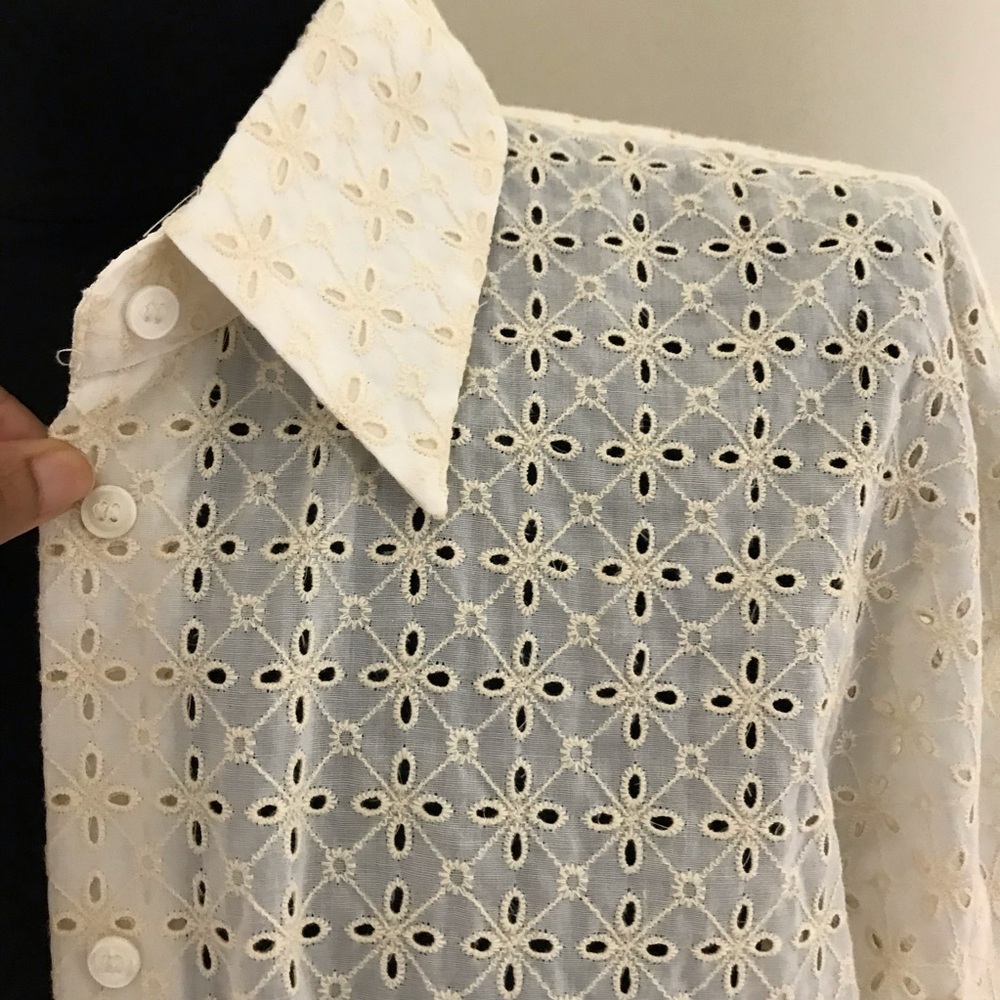 Zara Cream Eyelet Button-Up Tunic Shirt NWT - Picture 4 of 8